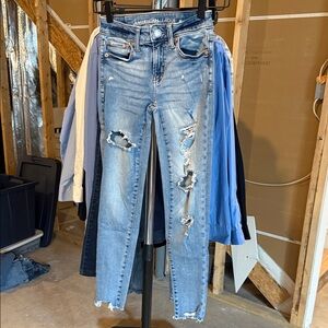 American Eagle Outfitters Women's Ripped Light Blue Skinny Jeans